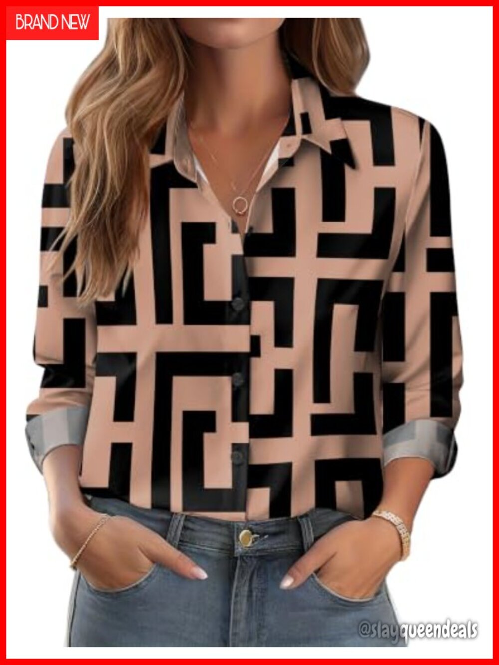 Women's Printed Button Down Long Sleeve Blouse V-Neck Dressy Casual